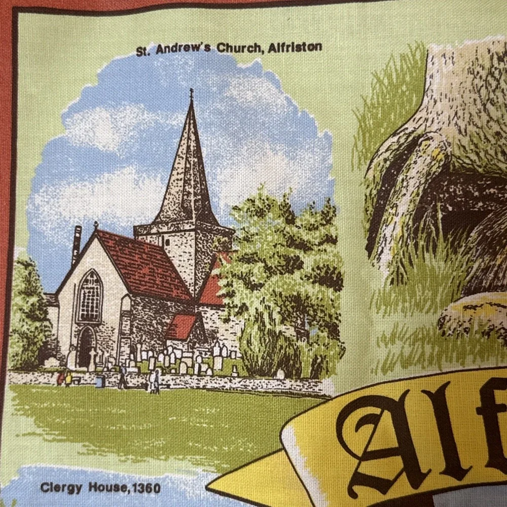 Vintage Alfriston England Souvenir Tea Towel 100% Cotton 30